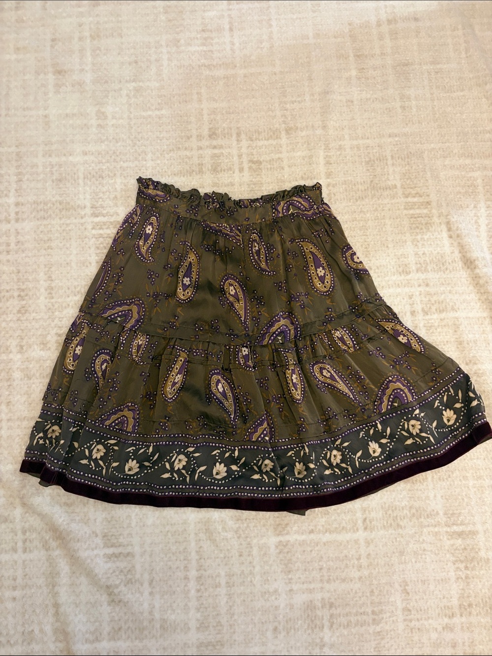 Blugirl Blumarine Silk Paisley Tiered Skirt Y2K Italian Boho Velvet Trim